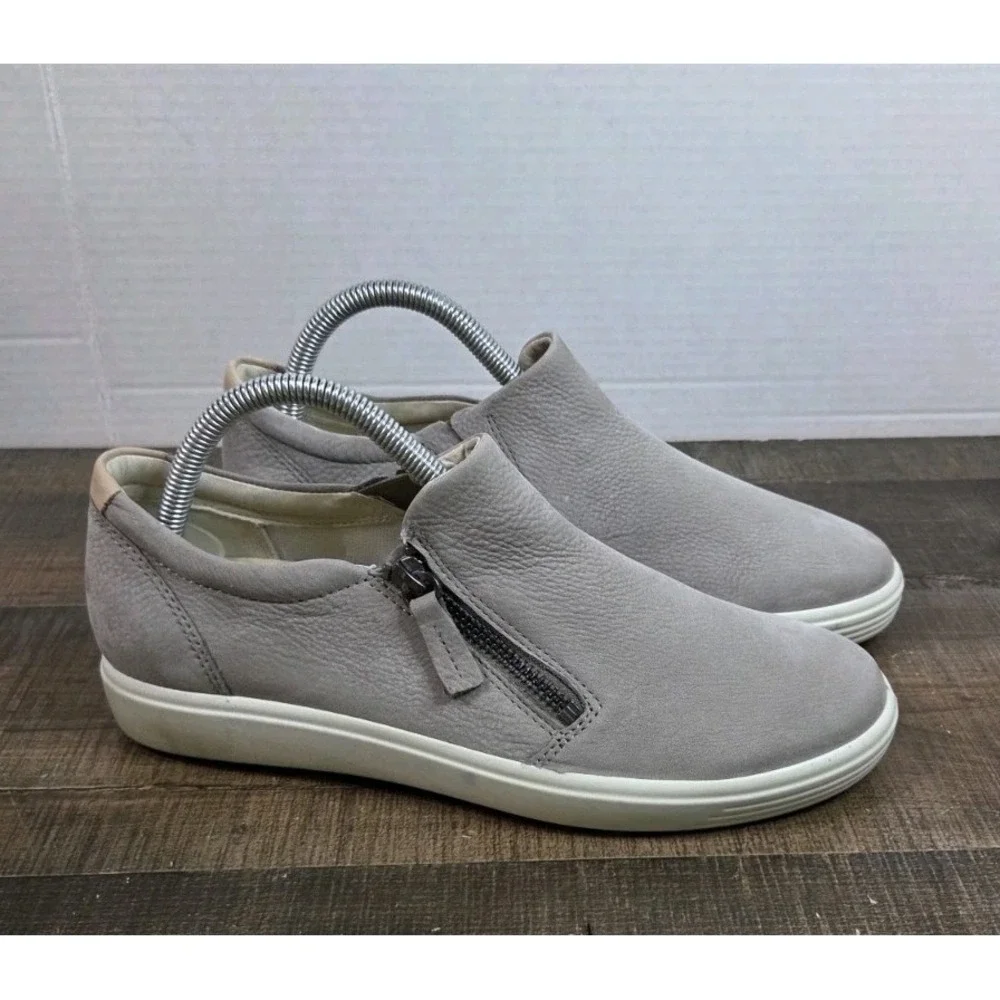 ECCO Soft 7 Slip On With Zipper Sneaker Warm Grey Leather Women's US 7-7.5